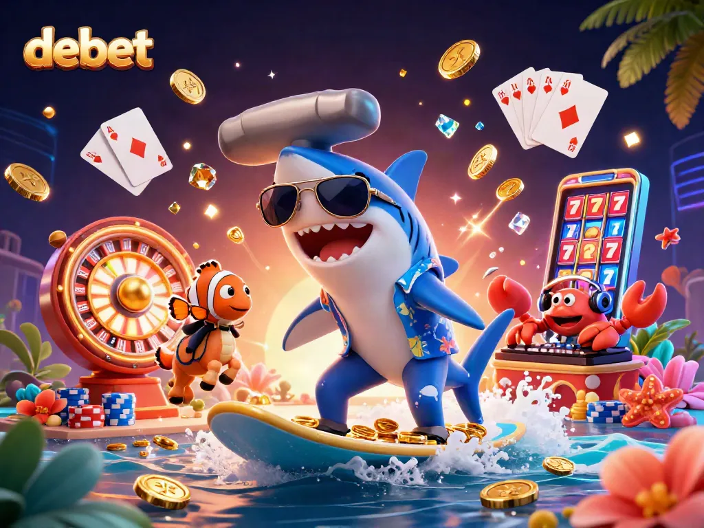 Experience thrilling gameplay at debet with colorful characters and casino elements in a vibrant underwater scene.